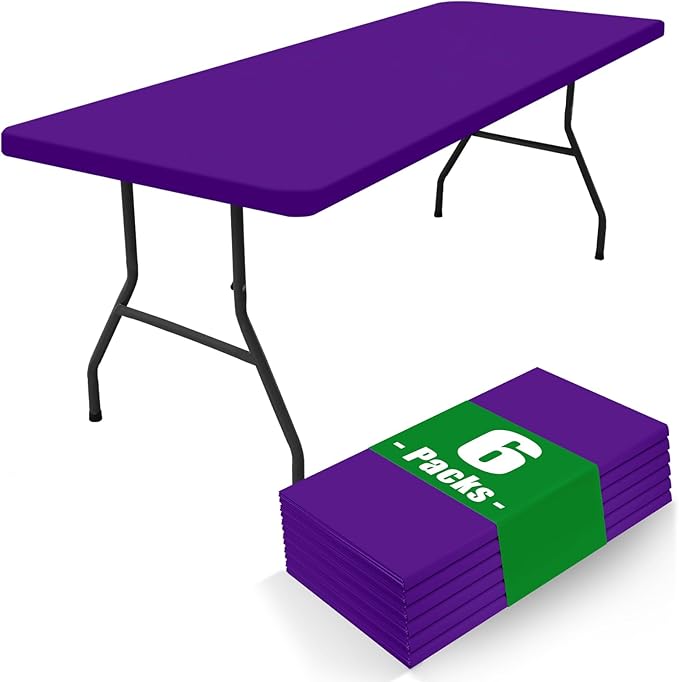 Spandex 5 Foot Rectangle Table Cloth 6 Pack, Elastic Fitted Tablecloths for Picnic, Stretch Washable Patio Table Cover for Outdoor, Camping, Banquet and Parties (Purple, 30"x60")