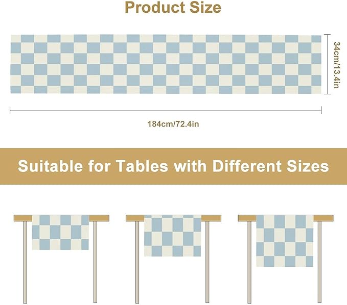 Checkered Table Runner, Retro 70s Blue Buffalo Check Table Runners for Party Kitchen Dining Wedding Banquet 13x90in