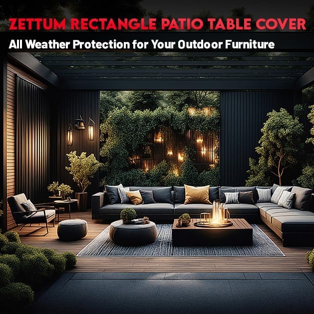 Zettum Patio Furniture Cover Rectangle - 600D Outdoor Table Cover Waterproof & Heavy Duty, Lawn Furniture Set Covers for Outside Rectangular Dining Table and Chairs Seating Combo - 88 x 62 x 28 Inch