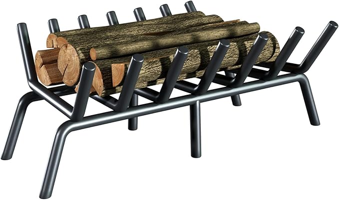 21-Inch Fireplace Grate, Heavy Duty 7-Bar Log Rack Holder Made of Solid Round Steel for Indoor/Outdoor Fire Pits, Wood Stoves & Kindling Tools