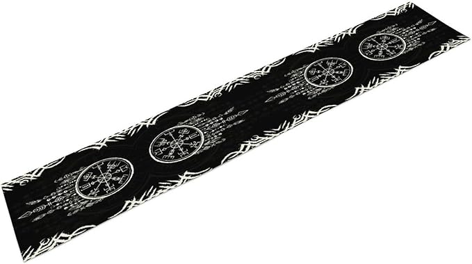 Viking Table Runner, Nordic Ancient Mythical Runes Print Table Runner for Home Dining Kitchen Coffee Table Party 13x60in