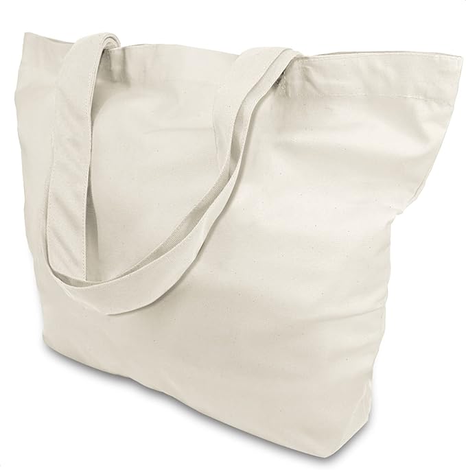 TOPDesign 1-Pack Super Strong Large 12oz Cotton Canvas Tote Bag, Reusable Grocery Shopping Cloth Bag, Fashionable Two-Tone Totes for Crafts, DIY Your Creative Designs