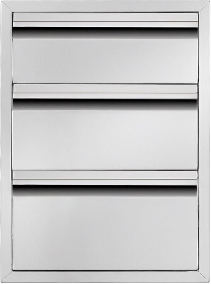 Outdoor Kitchen Drawers 18" W x 24" H x 23" D Triple BBQ Drawers Stainless Steel Built-in Drawer for Patio Grill Station or Outdoor Kitchen Island