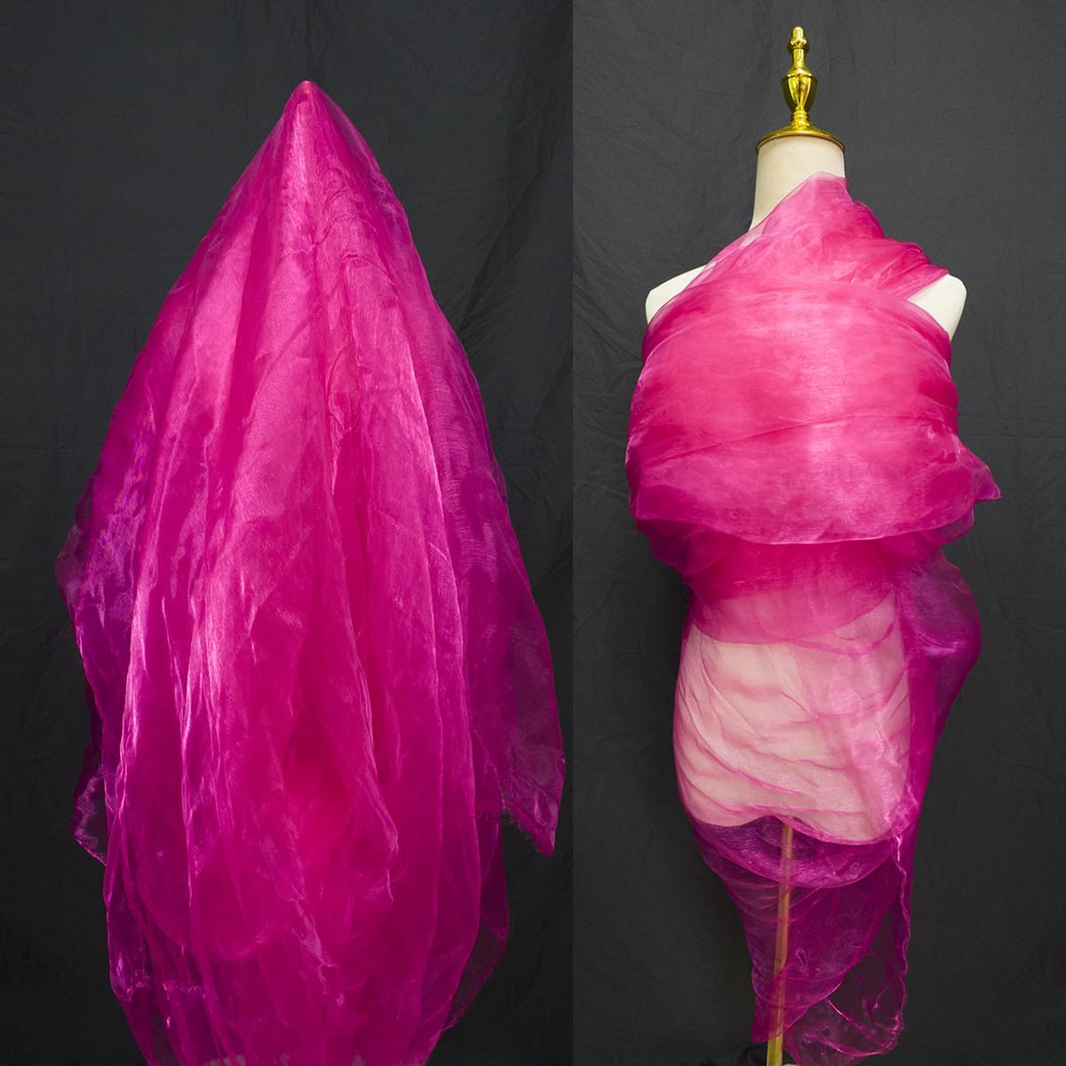 Two-Tone Iridescent Holographic Organza Fabric - 5.5 Yards by The Yard | Lightweight Sheer Tulle | for Wedding Dresses, Party Decor, DIY Crafts, Shiny Backdrops(ICY Shimmery Magenta)