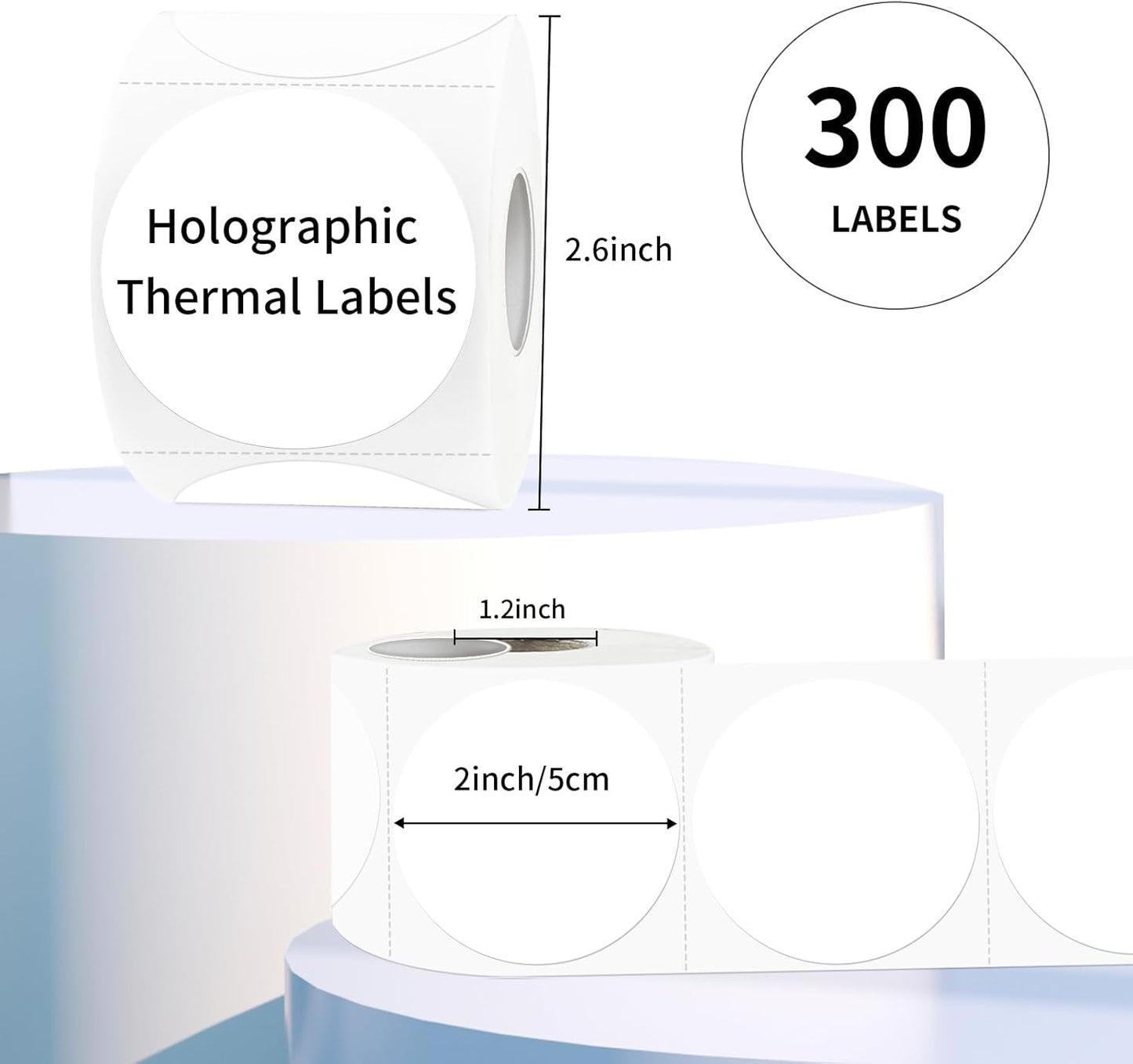 2 Inch White Round Thermal Labels Sticker, Waterproof Circle Direct Thermal Labels, Removable Multi-Purpose Self-Adhesive Sticker Label for DIY Logo Design- 300 Sheet/Roll