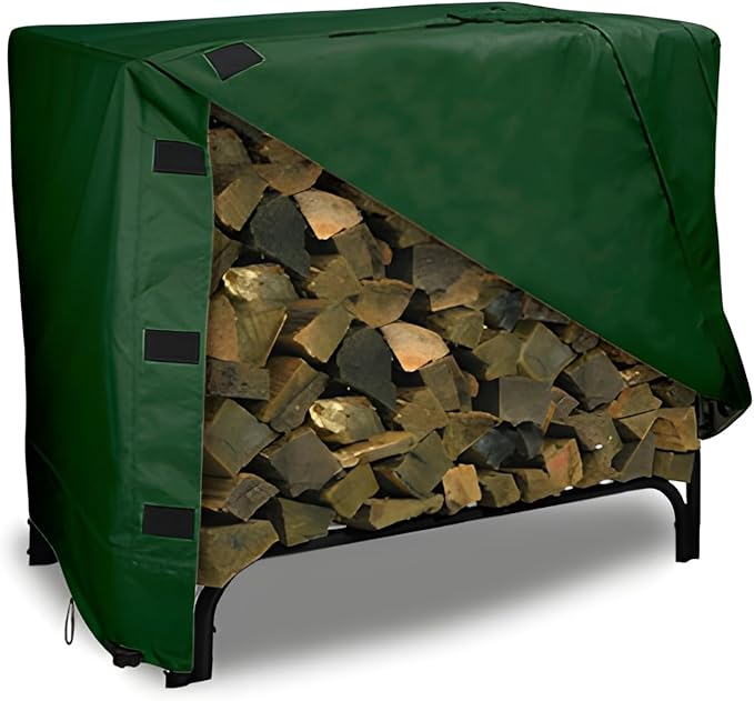 Eevelle Patio Log Rack Cover Made with Marinex Marine Grade Fabric - Waterproof - Durable Firewood Storage Large Log Rack Covers - Weather Protection - (42" H x 48" L x 24" D, Hunter Green)
