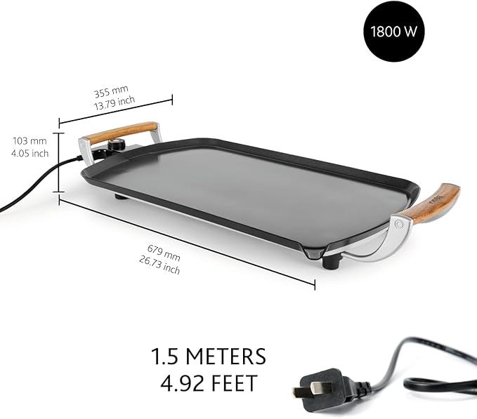 BOSKA Electric Griddle Pro – Tabletop griddle - Electric grill with PFAS-Free Ceramic Nonstick Surface – Adjustable Heat up to 420°F -Oak Wood Handles
