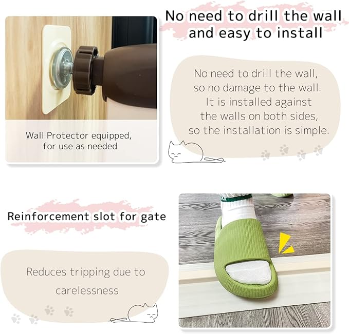 Lumizone Extra Tall Cat Gate 61.02" High Pressure Mounted Extra Wide 26.38"-30.11" (17Sizes) 1.37" Gap No Drilling Auto-Close Tall Pet Gate for Dogs (Cream, 26.38"-30.11" W)