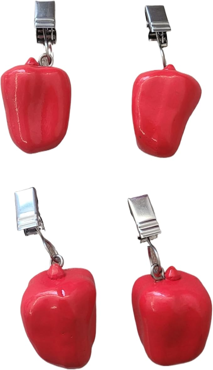 TwoFish Home Set of 4 Red Pimiento Resin Tablecloth Weights Clips Red Pimiento Handicraft Tablecloth Clamps Pack of 4