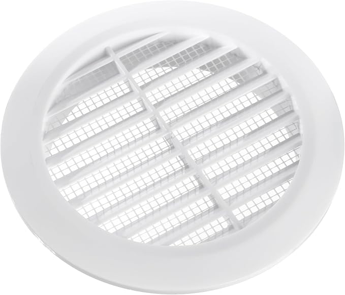 White 4" Inch Round Ventilation Grille with Insect mesh. (Duct 4Ø / Grille 5Ø) Ventilation Applications. Indoor and Outdoor Vent Cover. Available 3 Sizes / 4 Colors.