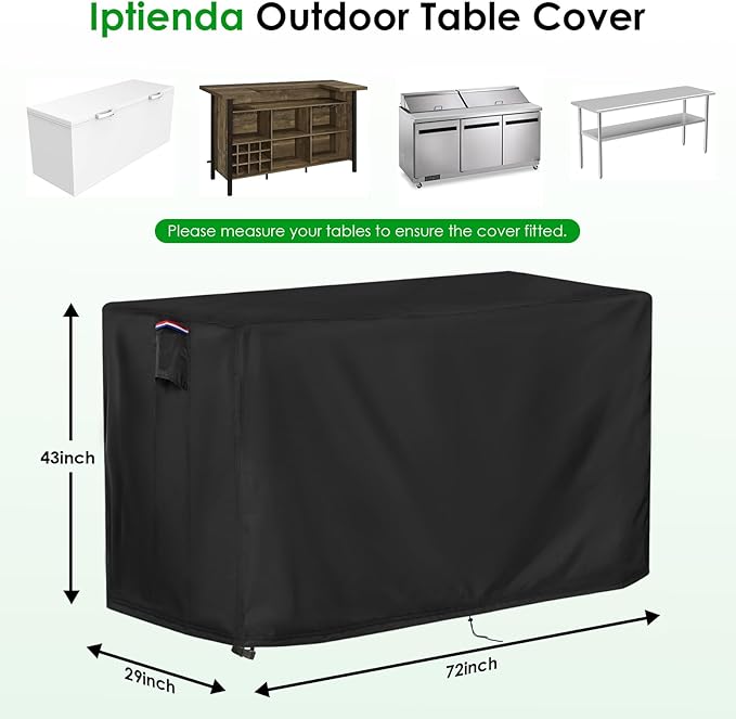 Outdoor Table Cover for Bar Height Outdoor Furniture, Waterproof Prep Table Cover for Stainless Steel/Metal Table and Rectangular Furniture,Black-72"L x 29" W x 43"H