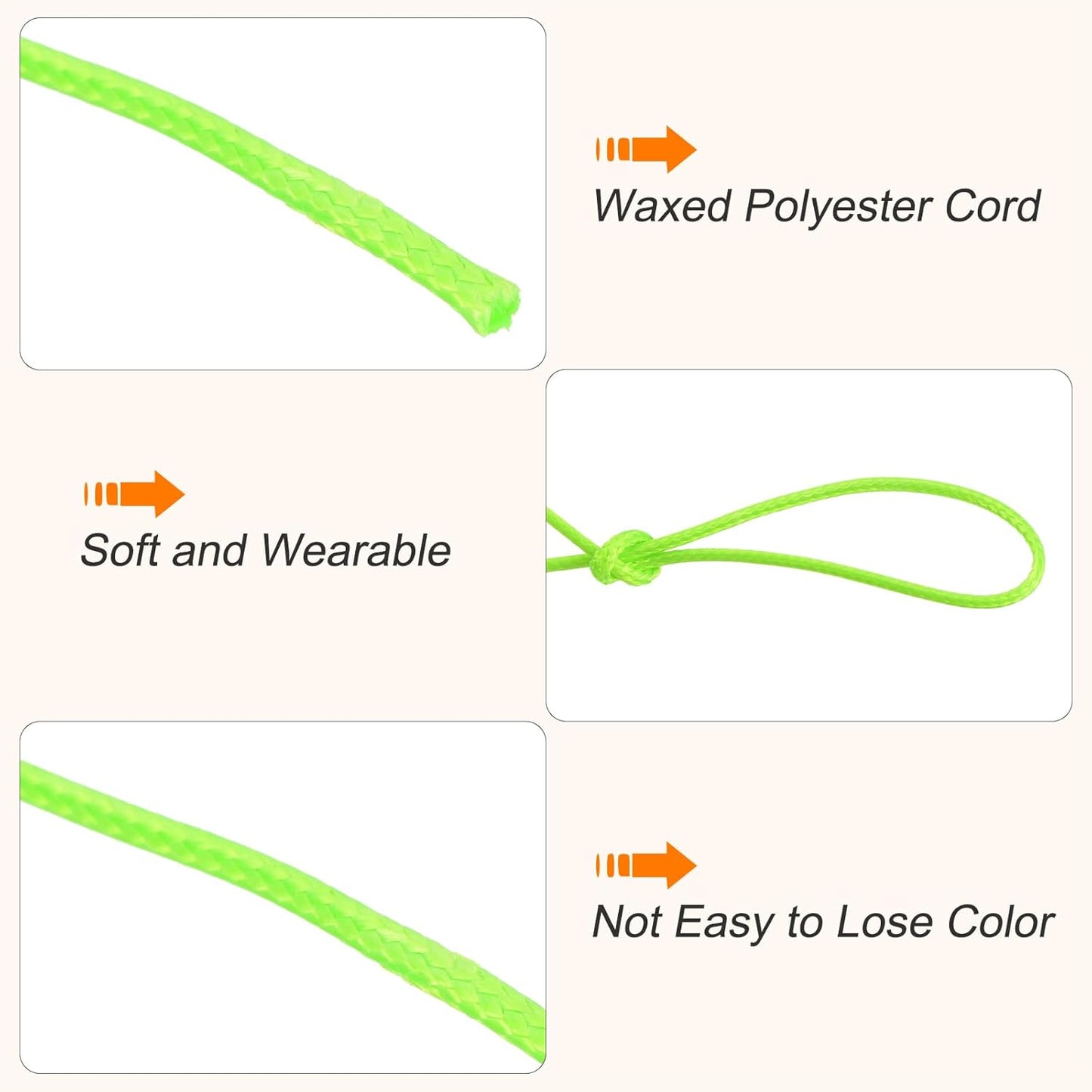 MECCANIXITY Waxed Cord 1mm Waxed Polyester Cord 175 Yard Wax String for Bracelet Making,Necklaces, Beading,Jewelry Making and DIY Crafts(Bright Green)