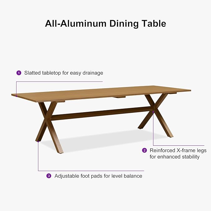 PURPLE LEAF 20 Pieces Outdoor Dining Set All Weather Wicker Patio Dining Set with Rectangular Aluminum Table and Modern Armrest Dining Chairs for Garden Deck Backyard Kitchen, Teak
