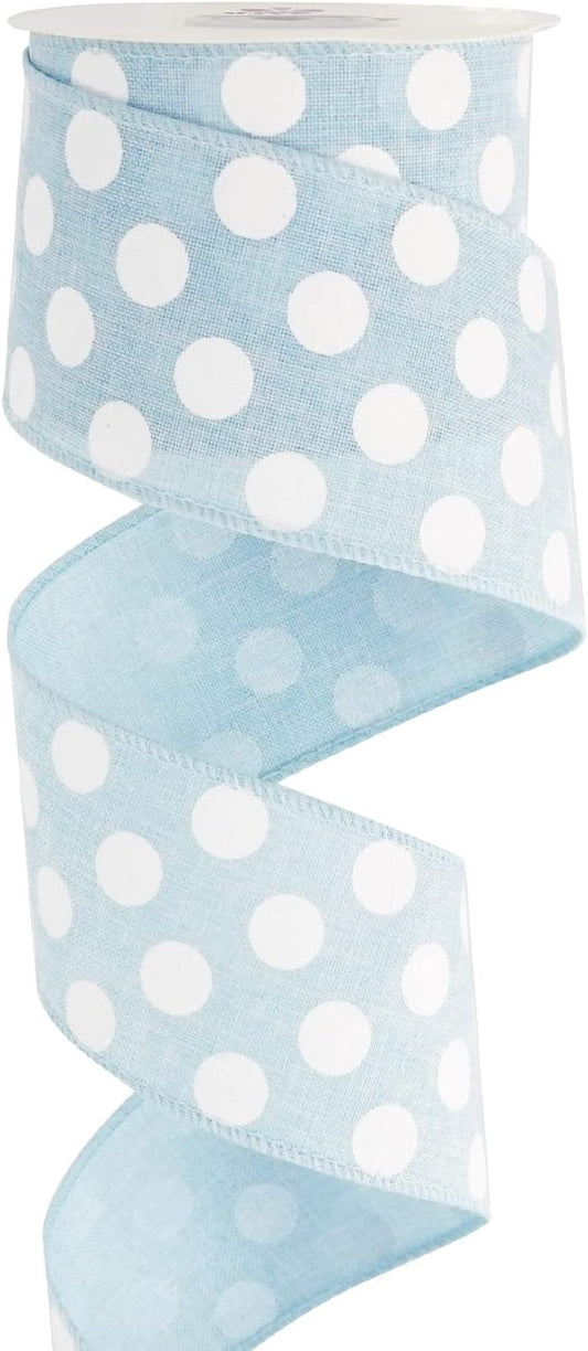 MEEDEE Blue Burlap Ribbon 2.5 Inch with White Polka Dot Blue White Wired Ribbon for Baby Boy Wreaths and Showers, 10 Yards