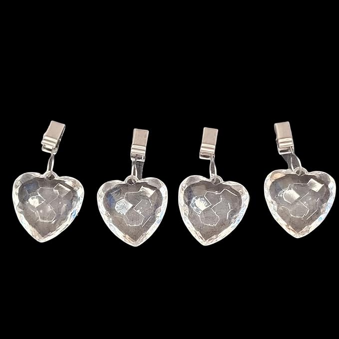 TwoFish Home Set of 4 Crystal Heart Tablecloth Clamps Crystal Heart Handicraft Tablecloth Clips Pack of 4