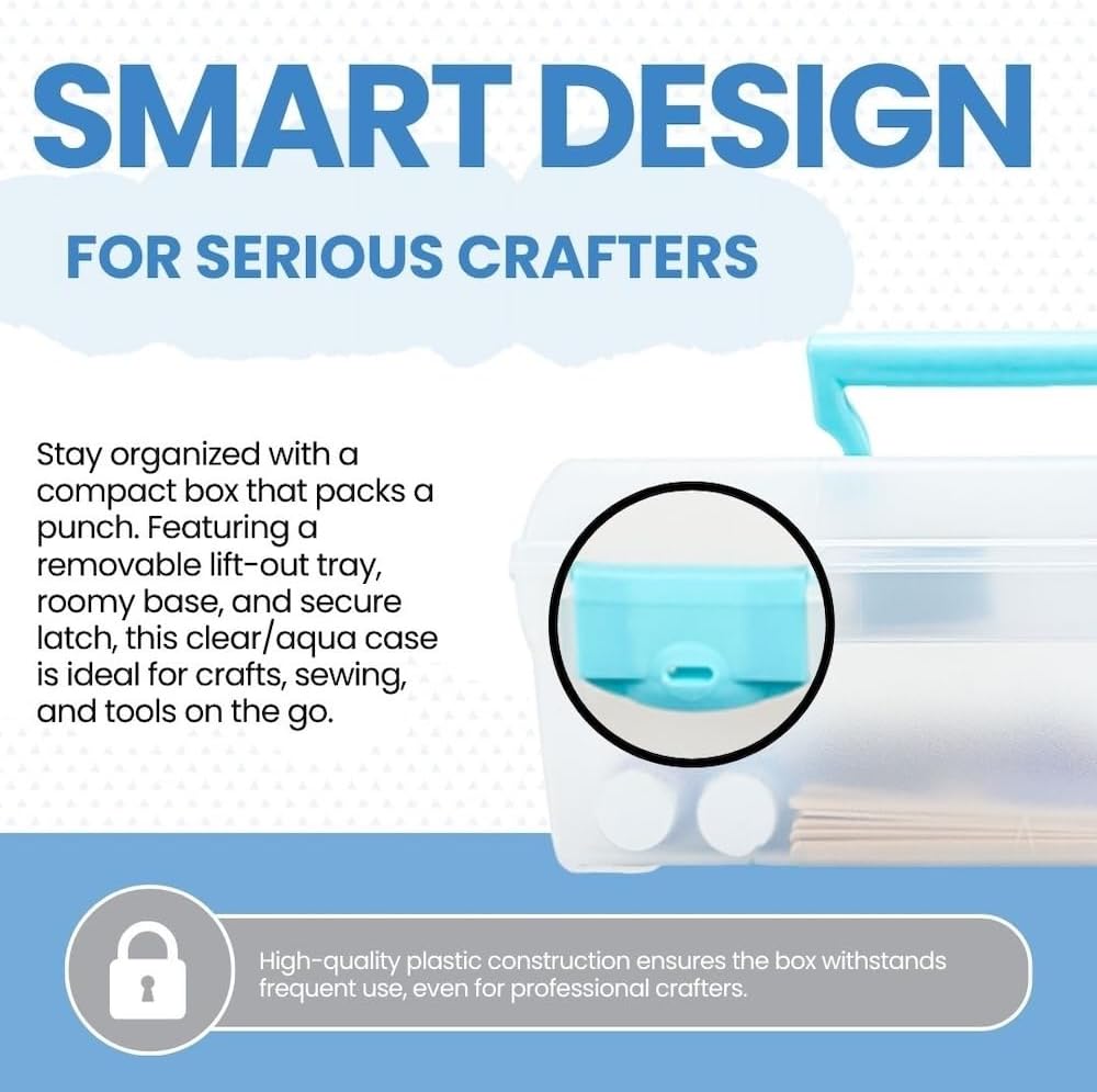 ArtBin 6937AG Essentials Lift-Out Tray Box, Portable Art & Craft Organizer with Handle and Tray, Clear/Aqua