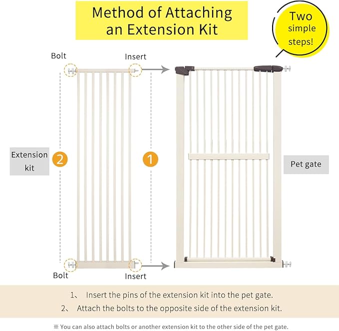 Lumizone Extra Tall Cat Gate Extension Kit 61.02" High Pressure Mounted 16.73" Extra Wide 1.37" Gap No Drilling Tall Pet Gate for Dogs (Cream, 16.73" W)