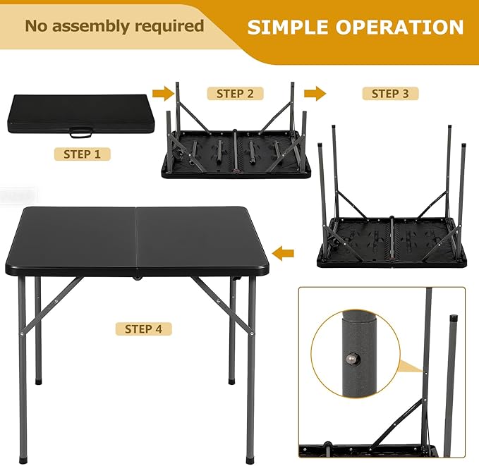 FDW 34" Folding Card Table Plastic Table Portable Square Height Dining Table Perfect for Party and Parties Backyard Events, Black