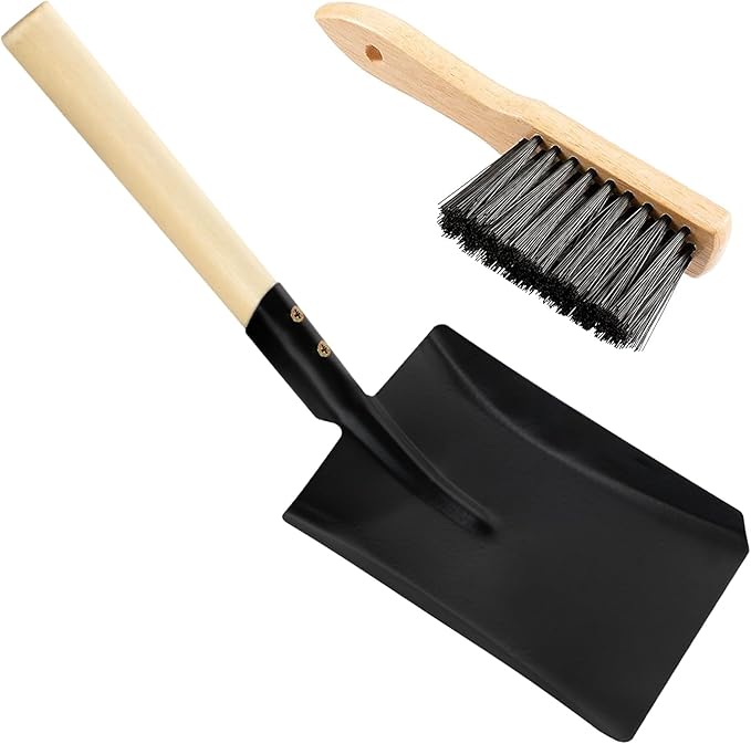 Fireplace Ash Shovel and Brush Set- Upgraded Metal Coal Shovel and Hearth Brush Set Large Fireplace Tools, Fire Pit Accessories for Fireplace Wood Stove Hearth Cleaning