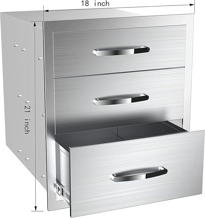 Outdoor Kitchen Drawers, Box Frame Style Flush Mount BBQ Drawer w/Stainless Steel Handle, BBQ Island Drawers For Patio Grill Station,Three Drawers