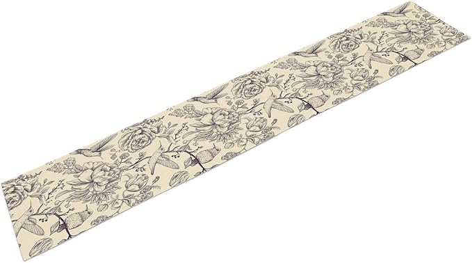 Retro Floral Bird Table Runner,Vintage Boho Rose Flower Birds Table Runner for Kitchen Dining Table Holiday Farmhouse Home Party Decor 13x120in