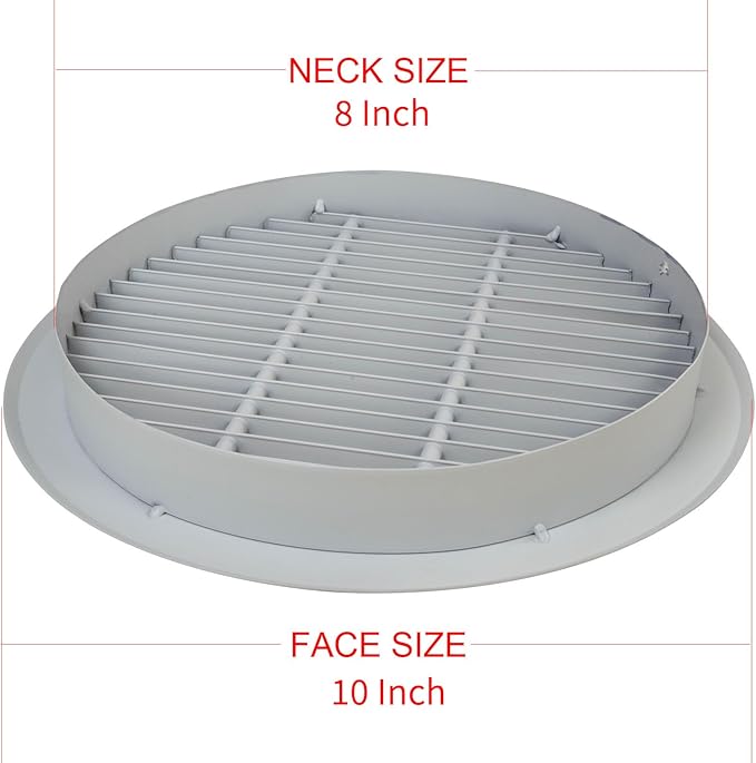 Round Air Vent Register Grille 8 Inch Duct Opening Aluminum Circular HVAC Diffuser for Ceiling or Wall Supply and Return Airflow Modern White for Bathroom Kitchen Garage Duct Ventilation