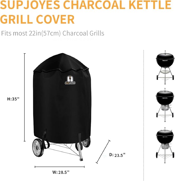 SUPJOYES Grill Cover for Weber Charcoal Kettle, 22 Inch BBQ Grill Covers, Heavy Duty Waterproof Barbecue Accessories