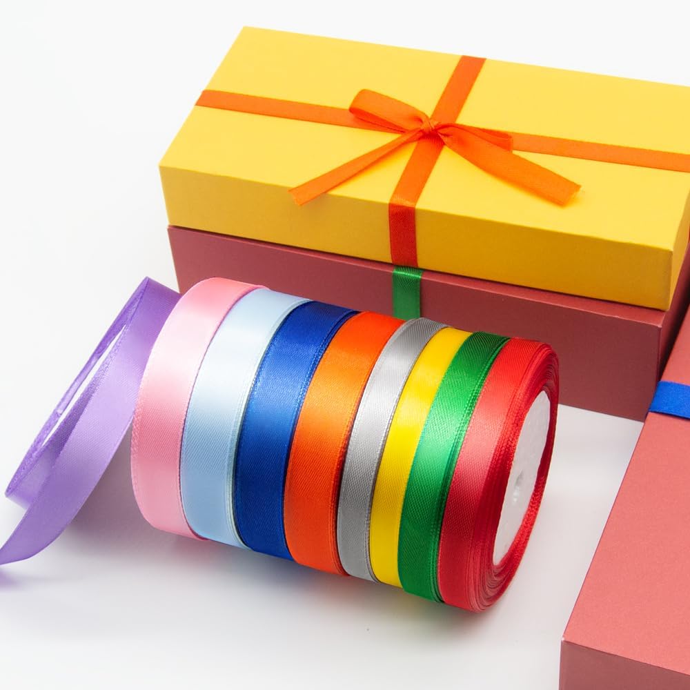 3/8" x 25 Yards Satin Ribbon, Scarlet Silk Ribbon Ideal for Gift Wrapping, Floral Bouquets, Crafts, Wedding Party Decorations, Christmas and Sewing Projects