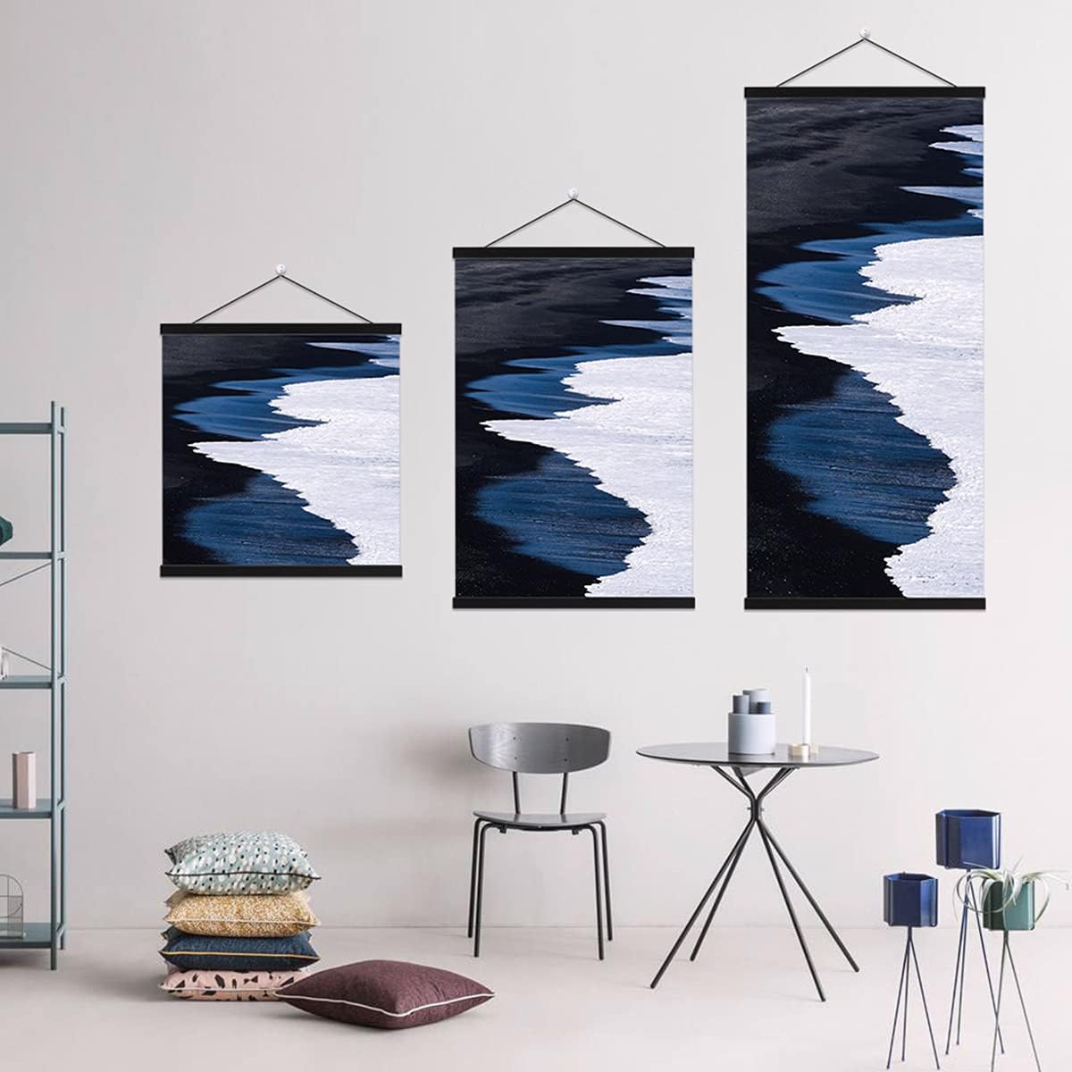 Ywlake Magnetic Poster Hanger, 28x22 28x40 28x20 Poster Frame Wood Wooden Magnet Print Posters Dowel Scroll Hanger Hangers Hanging Kit for Walls Map Canvas Artwork (Black, 28")