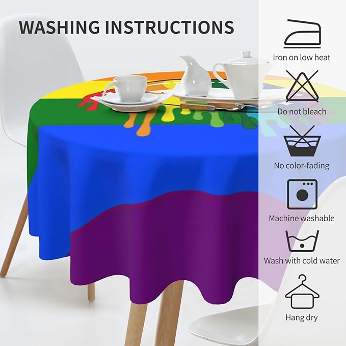 Homosexual Round Tablecloth Lesbian Rainbow - Homosexual Tablecloth 60 Inch Waterproof Rustic Table Cloth Fabric Farmhouse Stripe Decorative for Picnic Party Holiday Home Indoor Outdoor