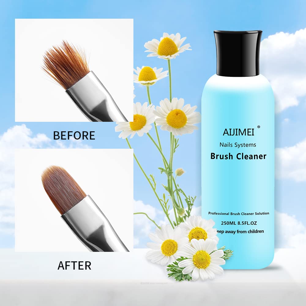 Aijimei Acrylic Nail Brush Cleaner - Liquid Paint Brush Cleaner for Nails Artists (250ml/8.5 FL.OZ)