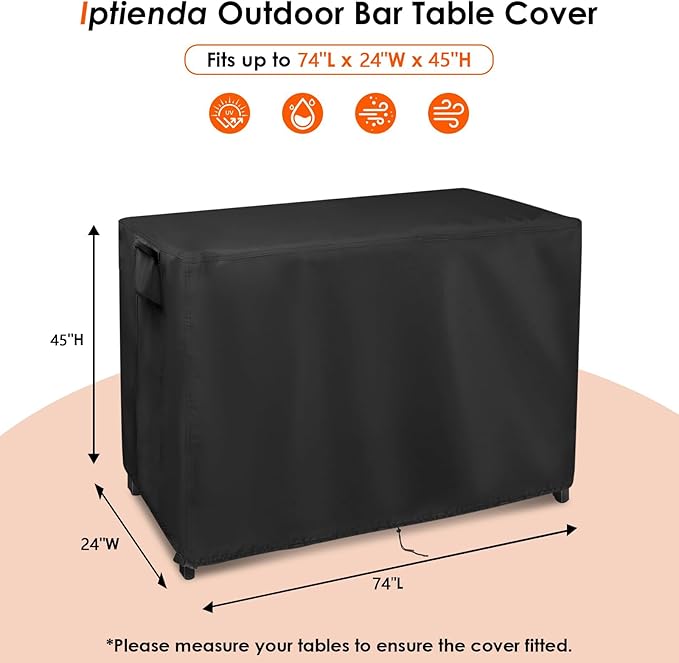 Patio Table Cover for Outdoor Tables, 74inch Heavy Duty Waterproof Table Cover for Buffet Table/Bar Tables/Prep Table/Grill Table/Cooler Cart/Dining Tables/Coffee Tables-74"L X 24"W X 45"H