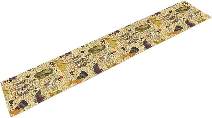 Ancient Egypt Table Runner, Egyptian Symbols Vintage Gold Pharaoh Pyramid Design Table Runner for Kitchen Family Dining Holiday Party 13x70in