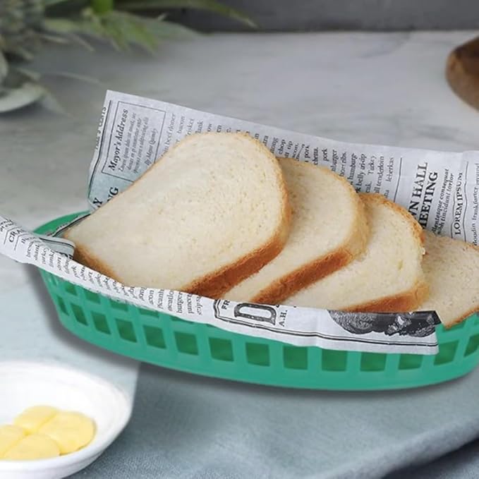 TrueCraftware- 7-7/8" Plastic Oval Fast Food Basket Green Set of 12- Fry Fast Food Baskets Oval -Shaped Tray for Fast Food Restaurant Supplies Deli Serving Chicken Burgers Sandwiches & Fries