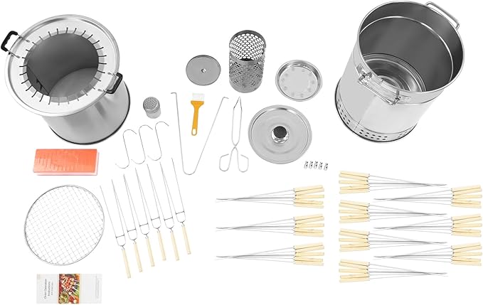 Barbecue Charcoal Barrel Grill, 28 Skewers Portable Stainless Charcoal BBQ Grill Barrel 360° Smokeless Outdoor Barbecues, Surround Charcoals Kebab Grills for Camping, Picnics, Party