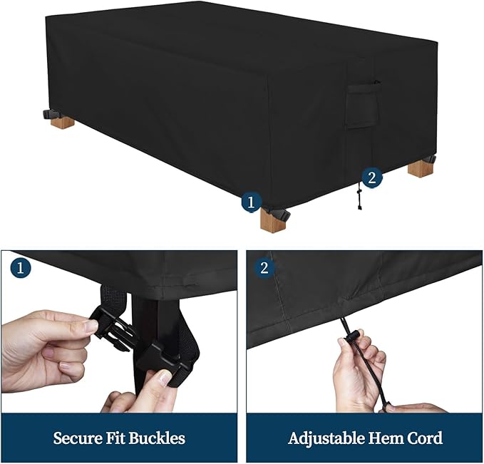 Easy-Going Patio Furniture Cover Waterproof Outdoor Rectangular Coffee Table Cover with Seal Tape at Seams (48" L x 28" W x 16" H, Black)