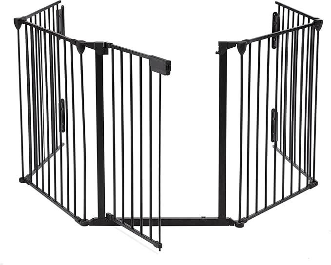 AUXSOUL 118" Wide Baby Gate Metal Safety Playpen - Fireplace Fence for Toddler/Pet/Dog, Fits 72"- 118" Wide, 5-Panel (30" H, Black)