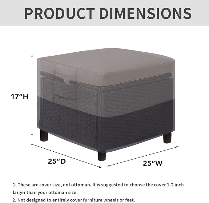 Easy-Going Outdoor Ottoman Cover, Waterproof Heavy Duty Patio Furniture Cover with Padded Handles (2 Pack-25"x25"x17", Gray/Dark Gray)