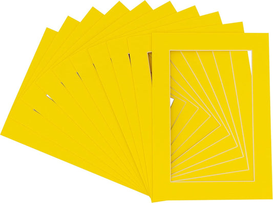 5x7 Mat for 8.5x11 Frame - Precut Mat Board Acid-Free Show Kit with Backing Board, and Clear Bags Yellow 5x7 Photo Matte Made to Fit a 8.5x11 Picture Frame Matboard for Framing, Pack of 10 Mats