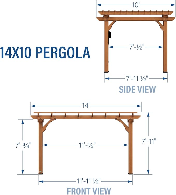 Backyard Discovery Beaumont 14' x 10' Traditional Cedar Wood Pergola Kit with Trellis Roof, All-Season Durability, High-Wind Rating, PowerPort, Shade for Outdoor Patio, Deck, Garden, and Entertaining