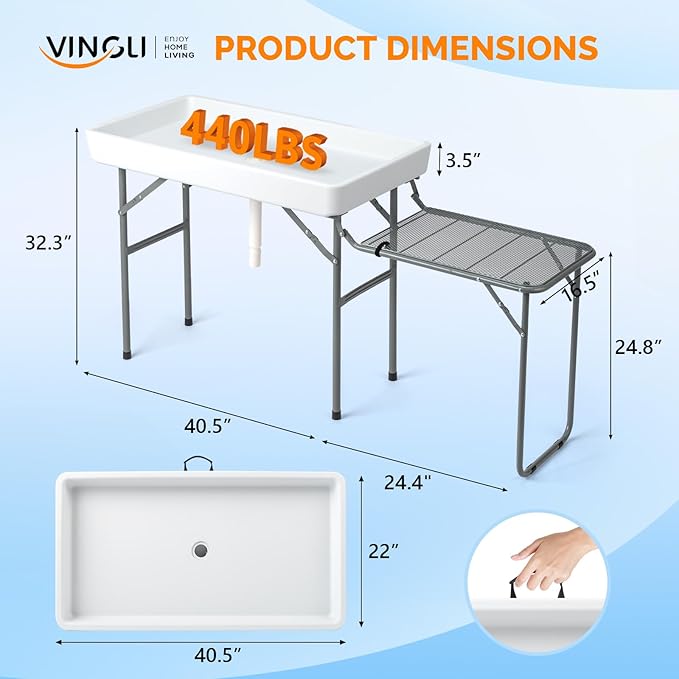 VINGLI Ice Table with Side Table, Portasble Cooler Table with Removable Skirt, Patio Table, Indoor & Outdoor Bar for Events, Parties and Camping White