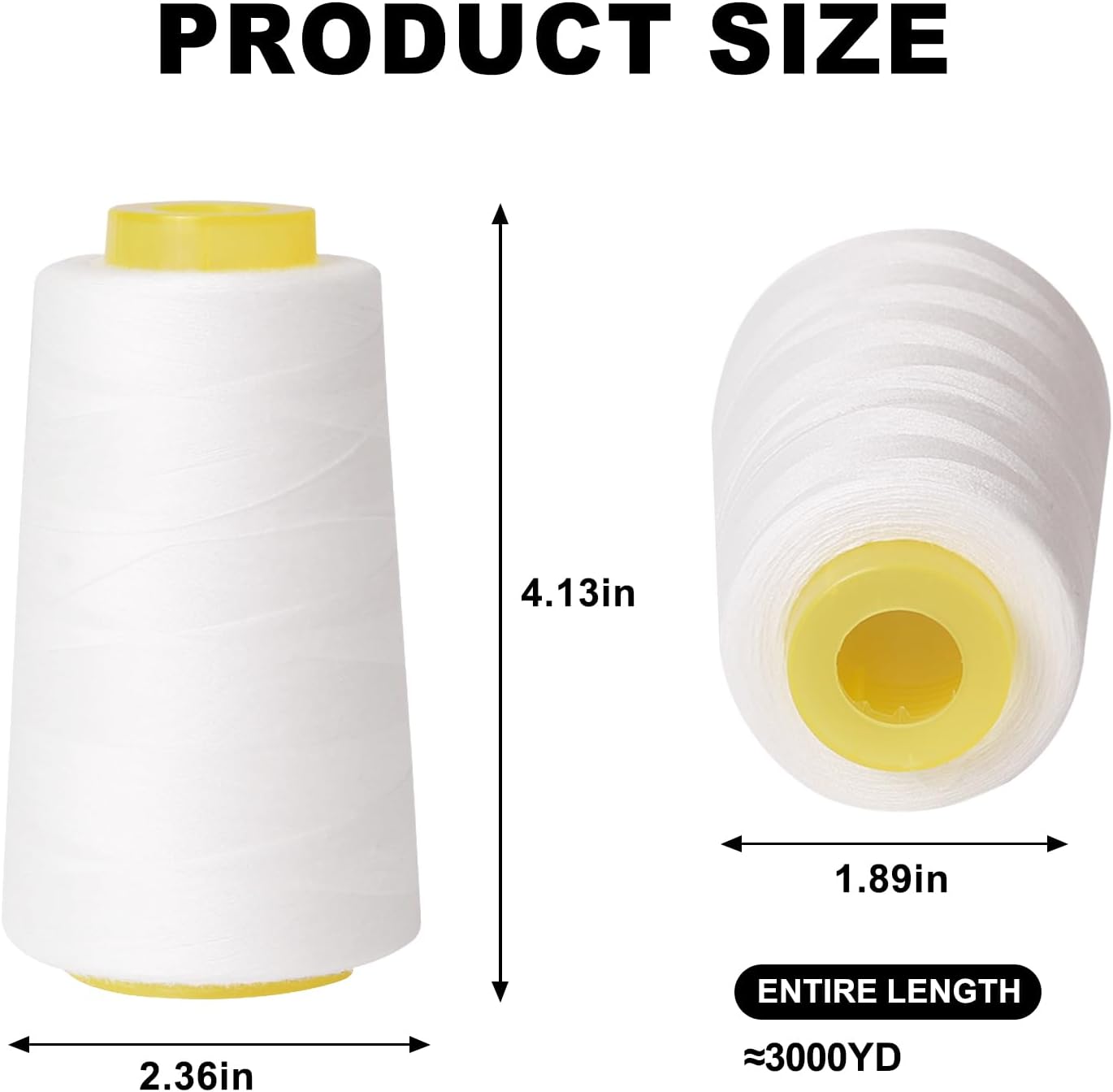 Sewing Thread Cone Set, 3 Pack Serger Thread, 3000 Yards Each, All Purpose Thread for Sewing, Quilting, Machines, Overlock, Merrow & Hand Embroidery (White*3)