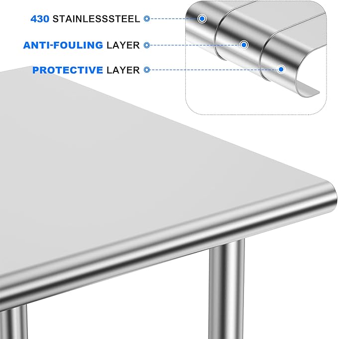 Stainless Steel Table for Prep & Work, 30x60 Inches, NSF Metal Commercial Heavy Duty Table with Adjustable Under Shelf and Foot for Restaurant, Home and Hotel