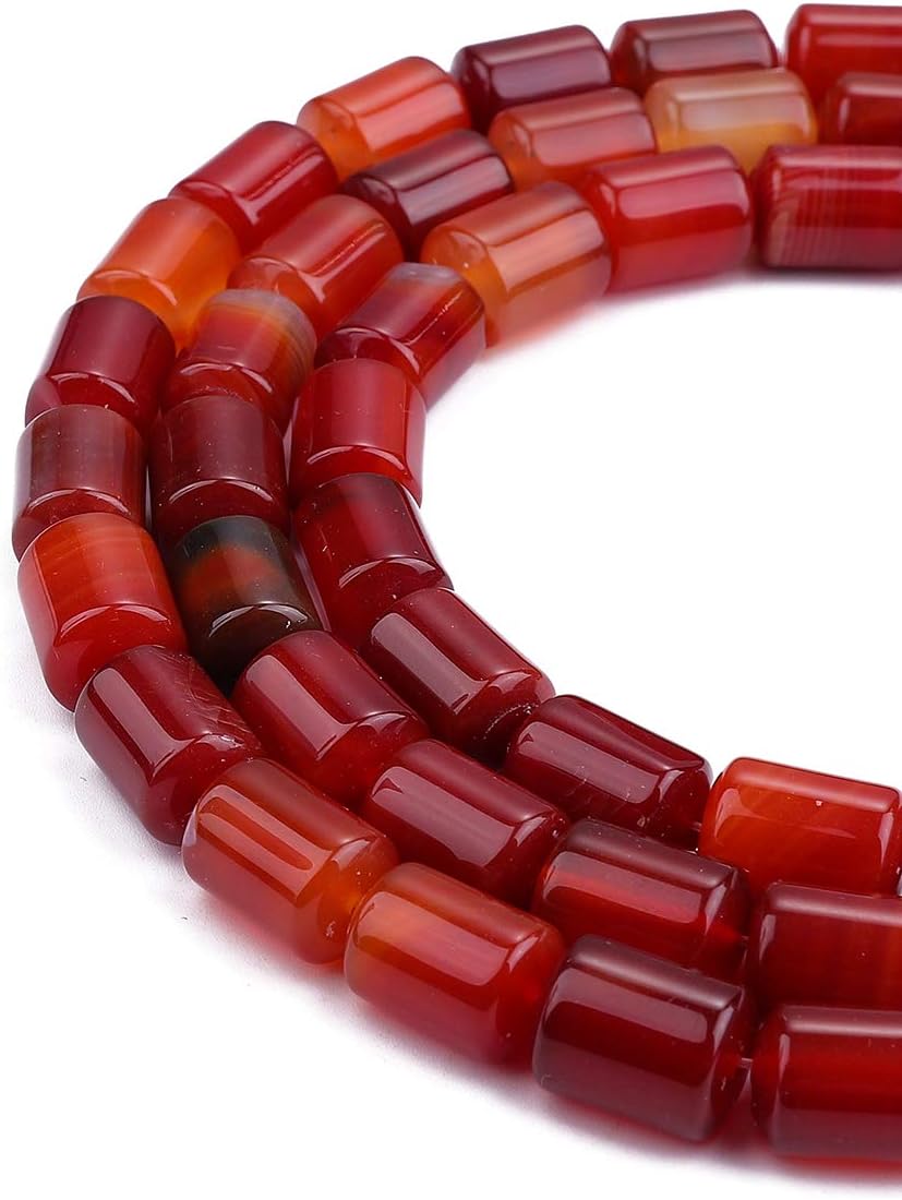 Natural Red Agate Cylinder Stone Loose Semi Gemstone Beads for Jewelry Making 10mmx14mm 38cm