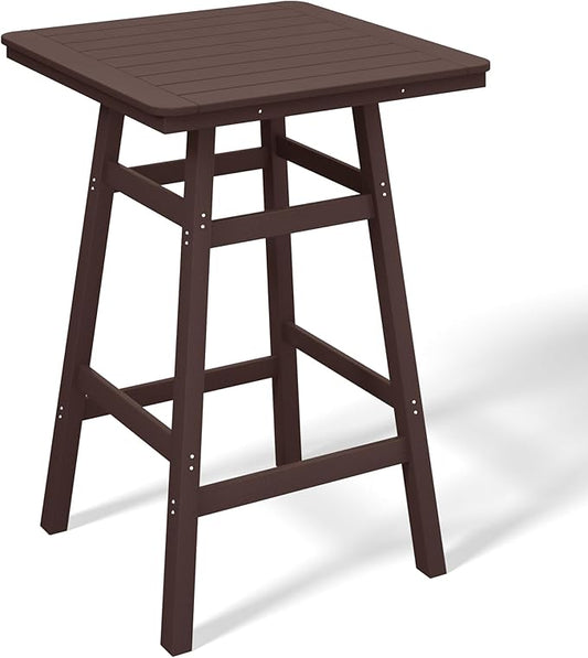 Costaelm Outdoor Bar Table, 42" Counter Height Square Patio Cocktail Bar Table with Umbrella Hole, Patio Bistro Dining Pub Table for Front Porch Deck Backyard Garden, Dark Brown