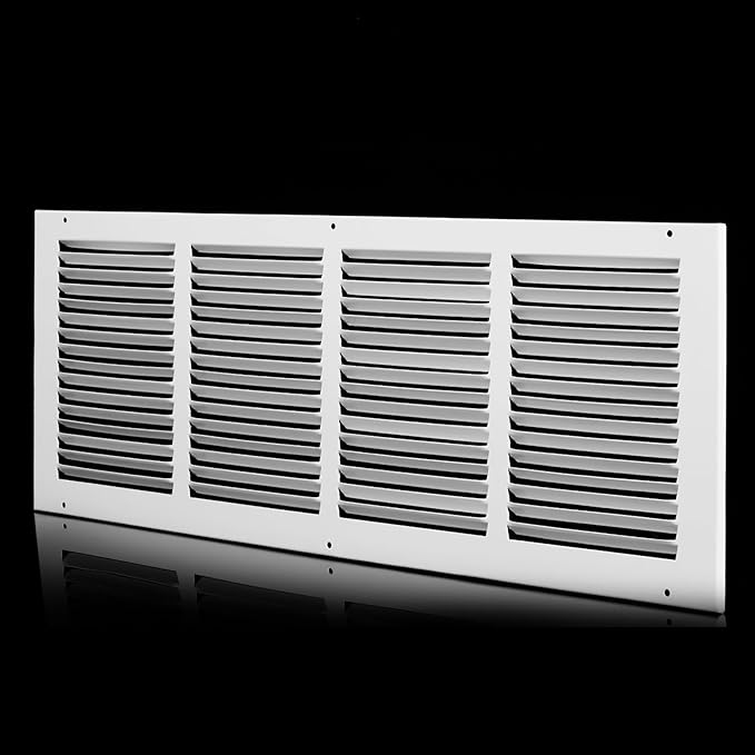 24x8 Return Air Grille (Duct Opening Size), Air Return Vent Cover, AC Vent Cover, Cold Air Return Vent Cover, Flat Return Air Grilles, Outer Dimensions:25.75"W x 9.75"H (24"Wx8"H, Duct Opening)
