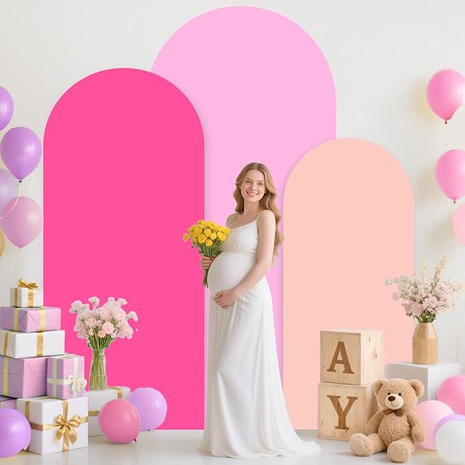 MODFUNS Colorful Arch Backdrop Cover 6&6.6&7.2ft Spandex Arch Cover Set of 3 Chiara Arch Covers Stetchy Backdrop Fitted Wedding Arch Covers for Bridal Baby Shower Birthday Party Banquet Decor