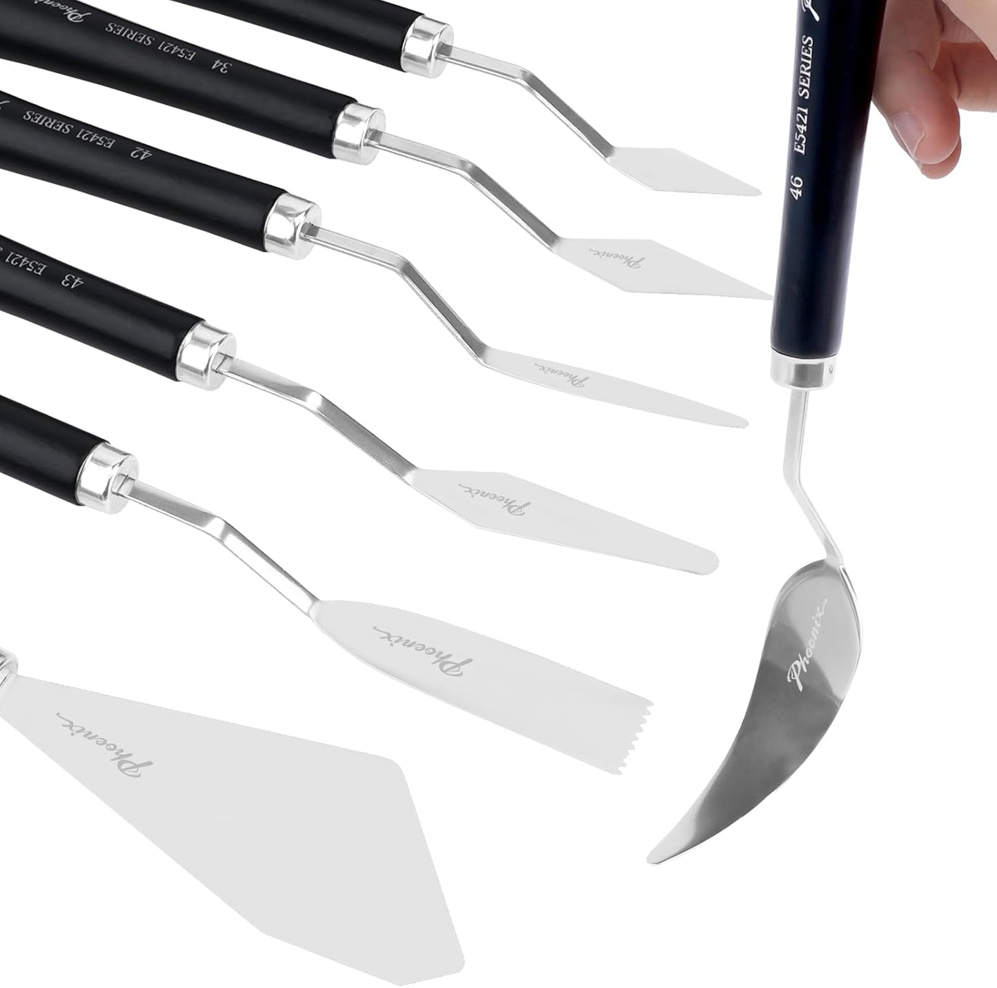 PHOENIX High Flexible Palette Knife Set, 8 Pieces Stainless Steel Painting Knives (31,33,34,42,43,44,46,51) Art Knife with Wood Handle, Paint Spatula for Oil Acrylic Paint