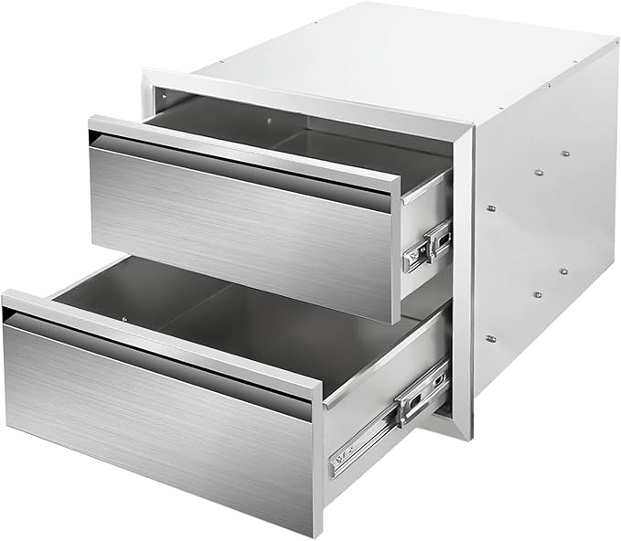 Outdoor Kitchen Drawers 18" W x 15" H x 23" D Stainless Steel Double Drawers with Hidden Handle for BBQ Island, Patio Grill Station & Outdoor Kitchen Cabinets