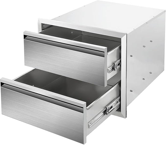 Outdoor Kitchen Drawers 18" W x 15" H x 23" D Stainless Steel Double Drawers with Hidden Handle for BBQ Island, Patio Grill Station & Outdoor Kitchen Cabinets